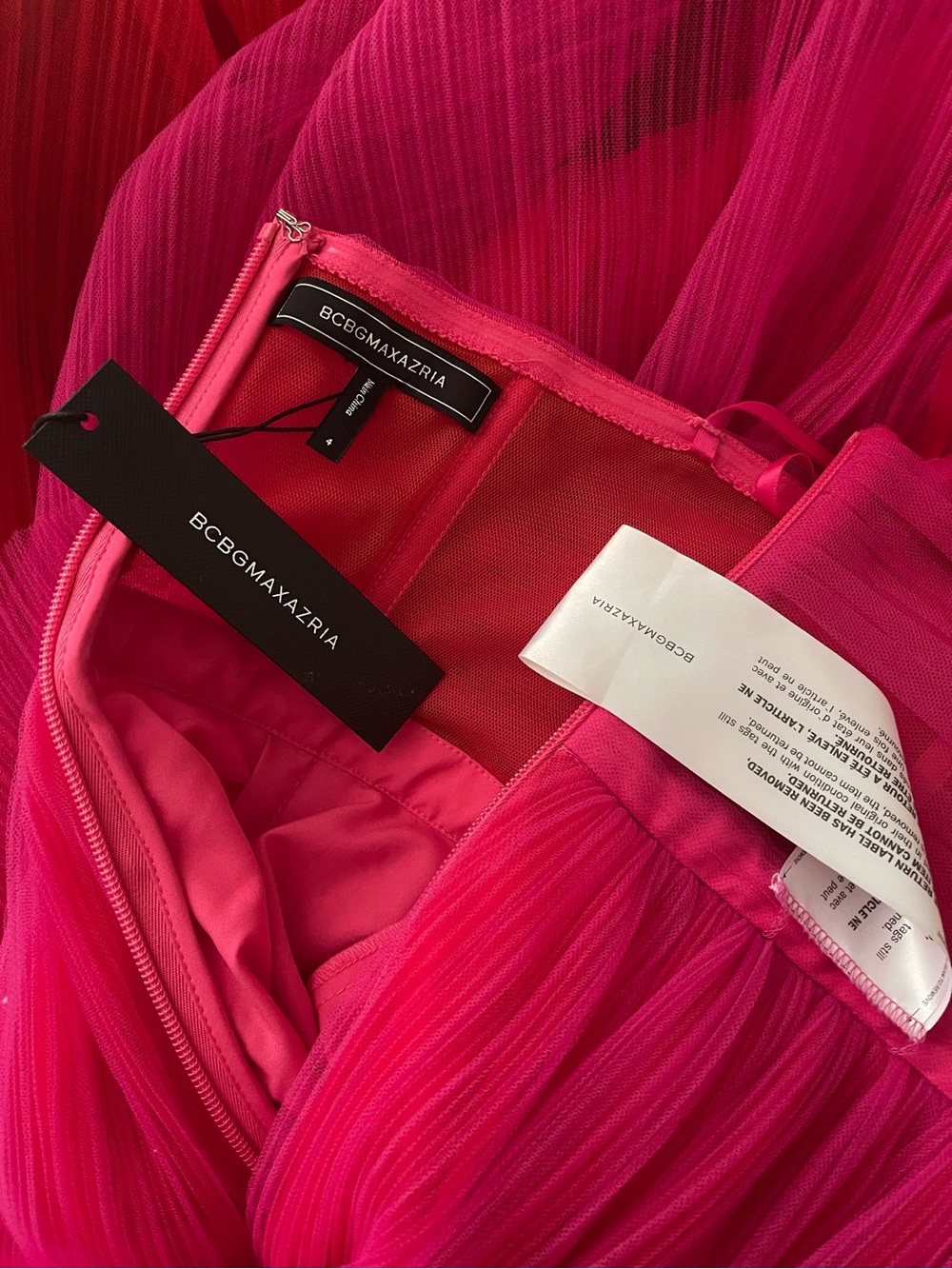 BCBGMazAzria Flora Strapless High-Low Tulle Gown In Raspberry - Picture 3 of 7